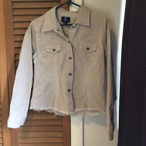 SO: Beige/Tan Corduroy Fringe Jacket